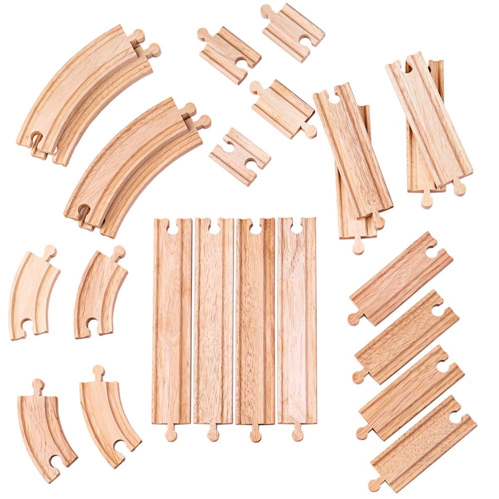 Bigjigs Rail Product Name: Expansion Pack - 24 Pieces Curves and Straights - Compatible with Major Rail Brands