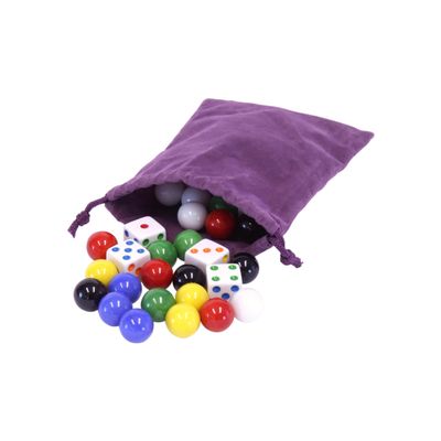 AmishToyBox Game Bag of 24 Glass Marbles (16mm Diameter) and 6 Dice for Aggravation Game