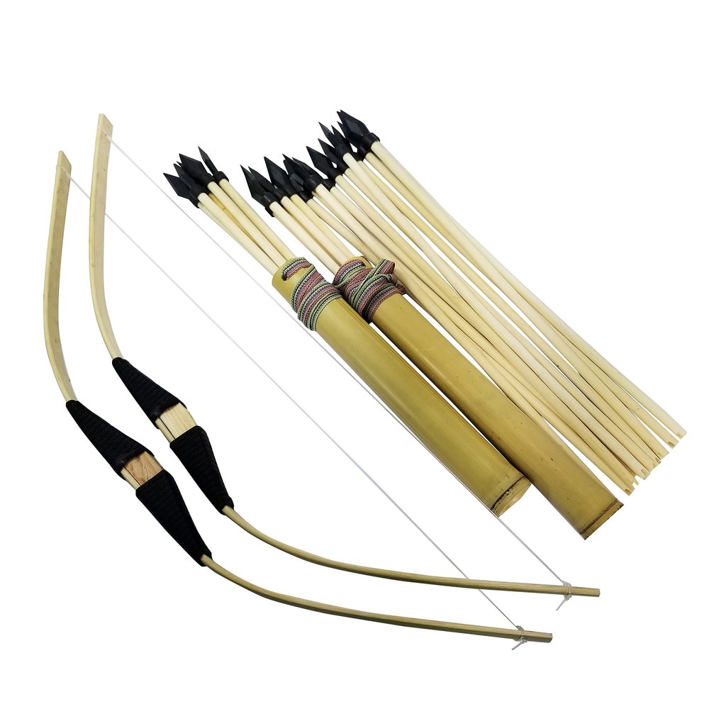 Adventure Awaits! - 2-Pack Handmade Wooden Bow and Arrow Set - 20 Wood Arrows and 2 Quivers - for Outdoor Play