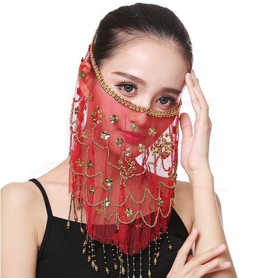 Belly Dance Face Veil India Dance Outfit Halloween Carnival Costumes Head Face Veil (red)