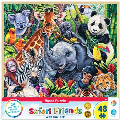 Masterpieces 48 Piece Fun Facts Jigsaw Puzzle for Kids - Safari Friends Wood Puzzle - 12"x12"