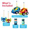 Prextex 2 Pack Cartoon Remote Control Cars for Toddlers - Police Car and Race Car with Steering Wheel Controllers and Lights - Different Frequencies So Both Can Race Together - Toddler Gift 18+ Months view 2