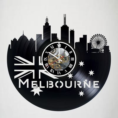 Vinyl Record Wall Clock Compatible with Melbourne Australian Victoria Skyline Artwork Gift idea for Birthday, Christmas, Women, Men, Friends, Girlfriend Boyfriend and Teens - Living Kids Room Nursery