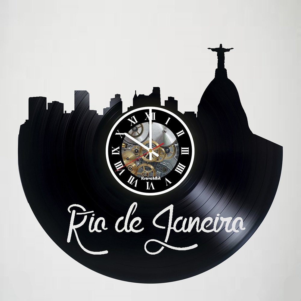 KravchArt Rio DE Janeiro - Brazil - Skyline Vinyl Record Wall Clock - Artwork Gift idea for Birthday, Christmas, Women, Men, Friends, Girlfriend Boyfriend and Teens - Living Kids Room Nursery