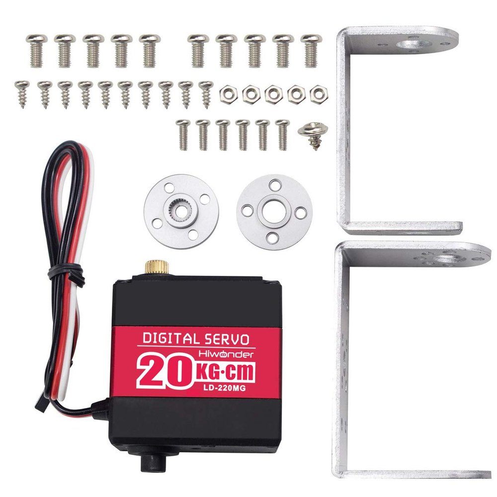 20KG RC Servo High Torque Servo Motors with 25T Servo Horn, Dual Ball Bearing, Aluminium Case, Metal Bracket, Waterproof Metal Gear Steering Digital Servo for RC Car Robot DIY, Control Angle 180