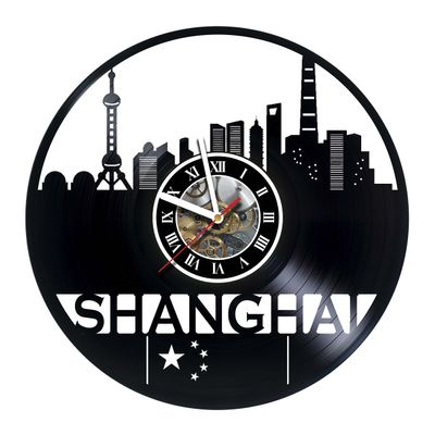 KravchArt Shanghai - Skyline Vinyl Record Wall Clock - Artwork Gift idea for Birthday, Christmas, Women, Men, Friends, Girlfriend Boyfriend and Teens - Living Kids Room Nursery