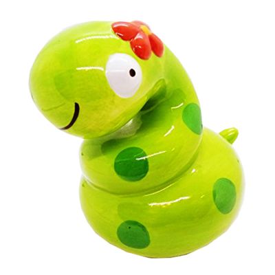 5" Tall Green Snak Piggy Bank Ceramic Lovely Serpent Porcelain Figurine Animal Statue Decor Money Saving Coin Bank