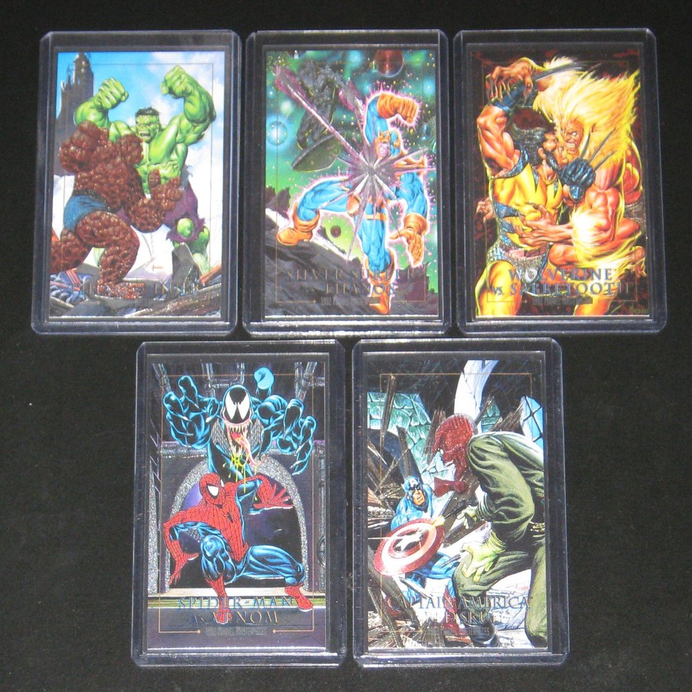 1992 Marvel Masterpieces Series I DYNA-Etch Insert Set of 5 Cards NM/M Joe Jusko Art, Spider-Man