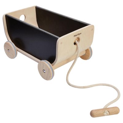 PlanToys Wooden Wagon in Black | Montessori Outdoor Pull Toy for Balance, Strength and Movement Play | Eco Friendly Wagon for Creative Indoor and Outdoor Adventures
