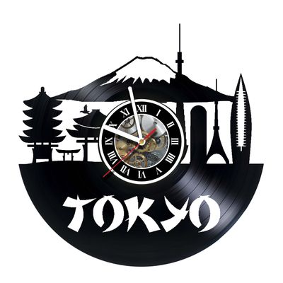 KravchArt Tokyo - Tower  Skyline - Handmade Vinyl Record Wall Clock - Artwork Gift idea for Birthday, Christmas, Women, Men, Friends, Girlfriend Boyfriend and Teens - Living Kids Room Nursery