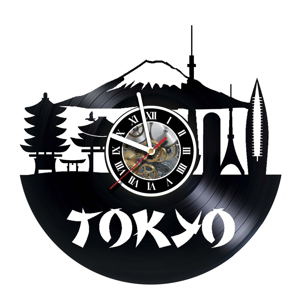 KravchArt Tokyo - Tower Skyline - Handmade Vinyl Record Wall Clock - Artwork Gift idea for Birthday, Christmas, Women, Men, Friends, Girlfriend Boyfriend and Teens - Living Kids Room Nursery