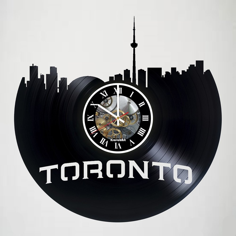 KravchArt Toronto - Canada - Skyline Handmade Vinyl Record Wall Clock - Artwork Gift idea for Birthday, Christmas, Women, Men, Friends, Girlfriend Boyfriend and Teens - Living Kids Room Nursery