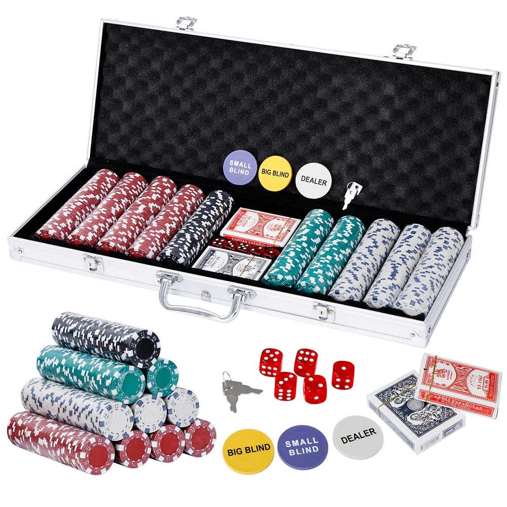 Nova Microdermabrasion 500 Poker Chip Set, Works Well for up to 8 Players, Poker Set 11.5 Gram w/Aluminum Case, Cards, Dices, Blind Button for Texas Holdem Blackjack, Gambling