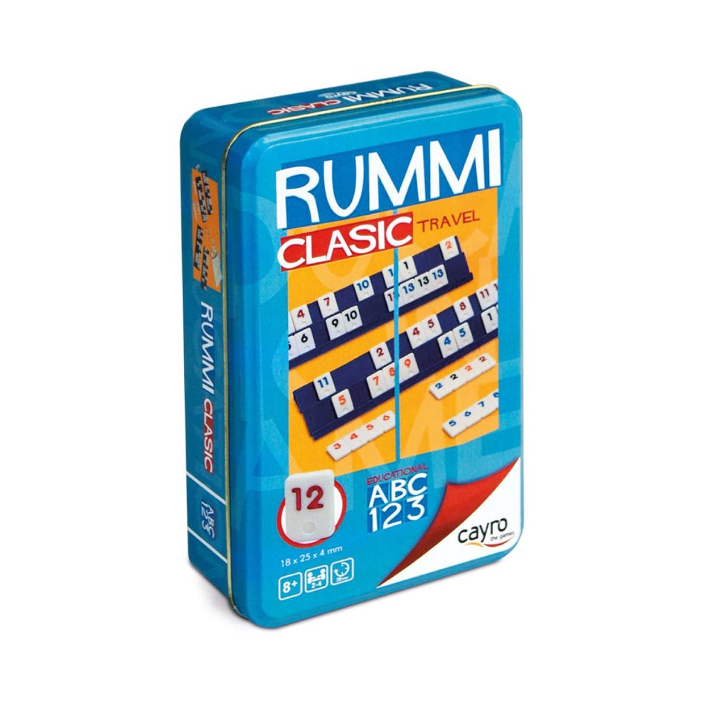 Cayro Rummi - Ages 8+ - Classic Model - Fun Board Game - for Children and Adults - Travel Edition in Metal Box - Ideal for 2 to 4 Players