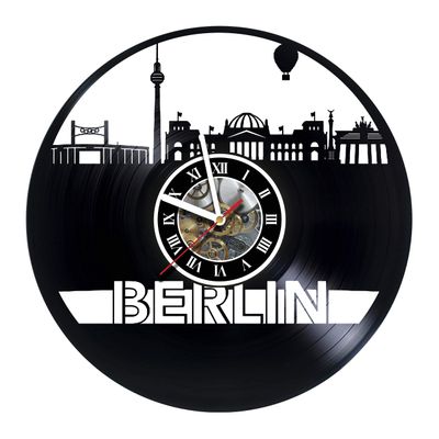 BERLIN - CITY - Germany - Skyline  Handmade Vinyl Record Wall Clock - Artwork gift idea for birthday, christmas, women, men, friends, girlfriend boyfriend and teens - living kids room nursery