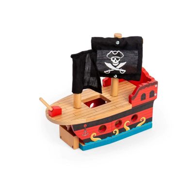 Bigjigs Rail Wooden Pirate Ship Galleon - Pirate Accessories for Wooden Train Sets, Bigjigs Train Accessories, Pirate Ship Toys for Kids, Wooden Toys for 3 4 5 Year Olds