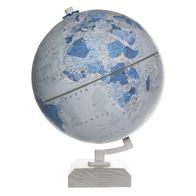 Berknert 12" Diameter Globe, USA Cartography with Mountain Relief, Solid Wood Base and Special Blue Designer Globe Ball. The Berkner is an extraordinary globe with an up-to-date political map and a gorgeous two-tone color palette that offers both sty