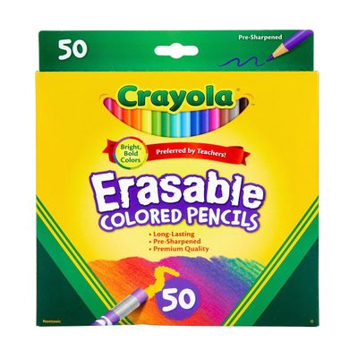 Crayola Erasable Colored Pencils (50ct), Bulk Colored Pencil Set, Pencils for Adult Coloring Books, Art Supplies, Holiday Gift for Teens, 6, 7, 8 [Amazon Exclusive]