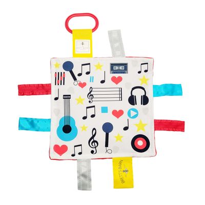Baby Jack & Co 8x8' Music Lovey Tag Toys - Crinkle Toys for Baby - Soft & Safe - Learn Shapes & Colors - Ideal Baby Toy - BPA Free w/Stroller Clip