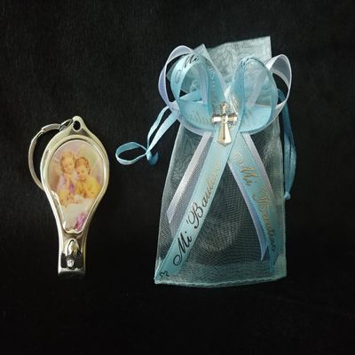 12 ORGANZAS AZULES MI BAUTIZO PARA NINO RECUERDOS LLAVEROS