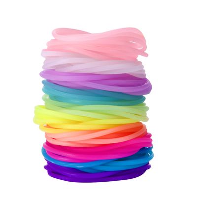 Senkary 120 Pieces Silicone Jelly Bracelets Glow Neon 80s Rubber Bracelets Gel Gummy Elastic Hair Ties for Adults, Women, Kids, Girl, Party Favors (10 Colors)