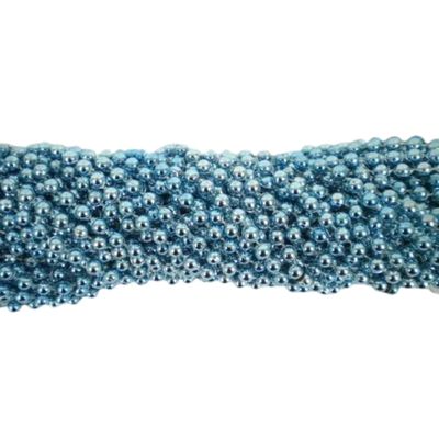33 inch 7mm Round Metallic Light Blue Mardi Gras Beads - 6 Dozen (72 Necklaces)