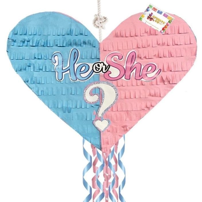 APINATA4U 17" He or She Gender reveal Heart Pinata He or She Boy or Girl Valentine's Day Gender Reveal Party It's a Boy It's a Girl Baby Shower Pinata Pink & Blue Color