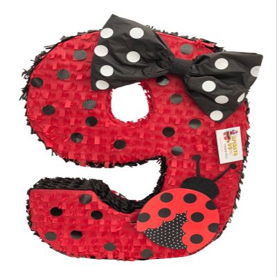 20" Tall Red Ladybug Number Nine Pinata Nineth Birthday Ladybug Party Supplies