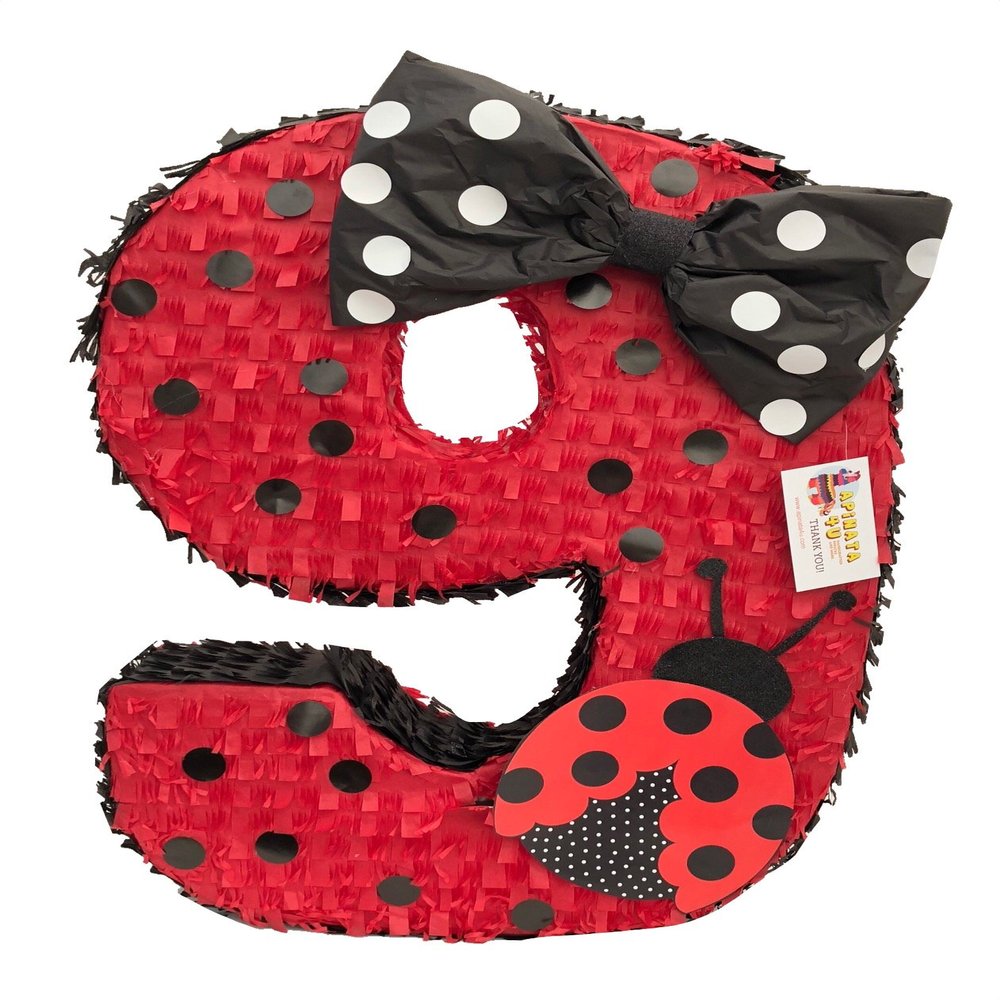 20" Tall Red Ladybug Number Nine Pinata Nineth Birthday Ladybug Party Supplies