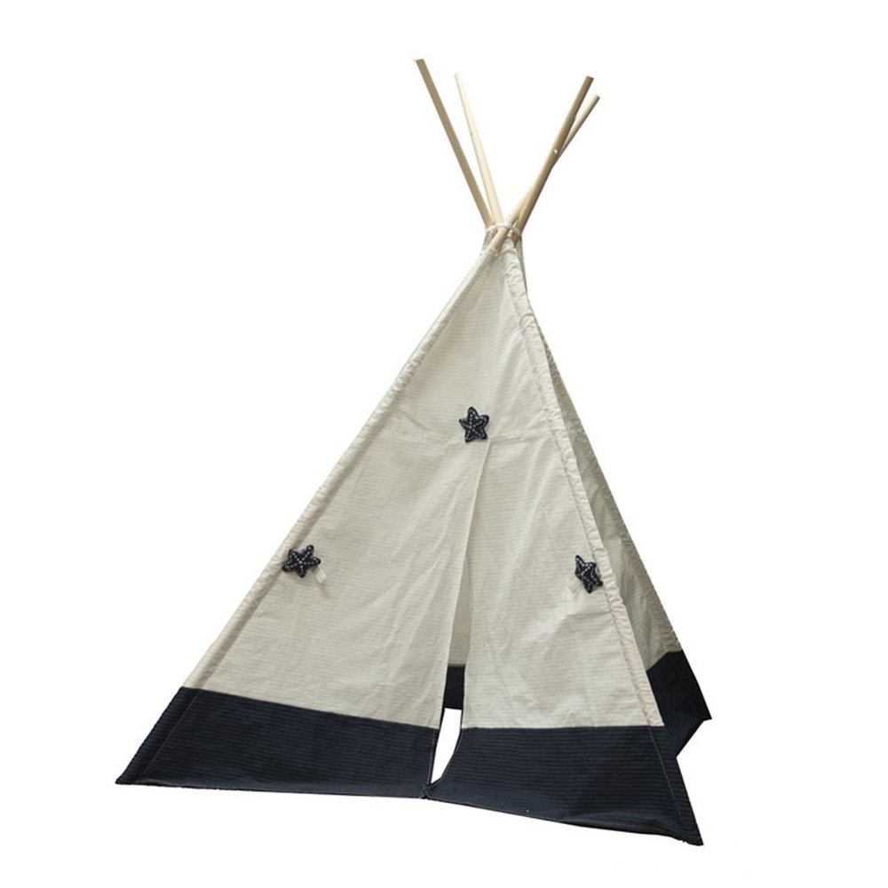 Anne Home Fabric Children Tent - Blue & White Teepee for Kids Made from Pinewood - 55.1L x 51.2W x 72.8H Inches