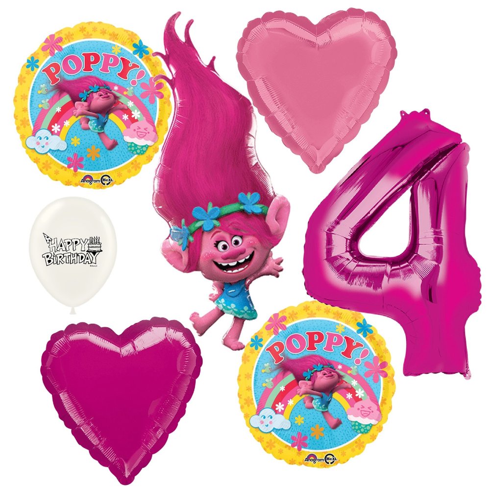 Trolls Poppy 4th Birthday Party Bouquet of Balloons Bundle