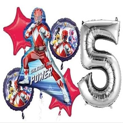 Silver Number 5th Birthday Power Rangers Ninja Steel Party Decorations Balloon Bundle