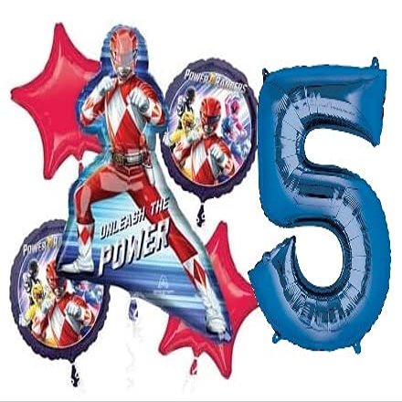 Blue Number 5th Birthday Power Rangers Ninja Steel Party Decorations Balloon Bundle