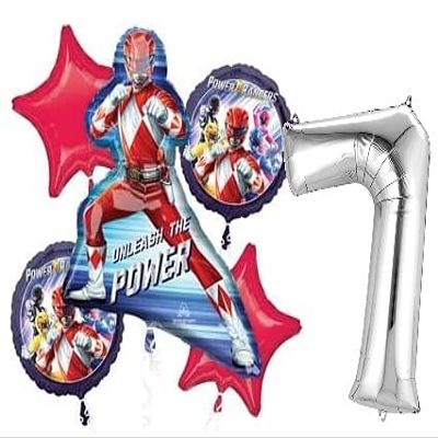 Silver Number 7th Birthday Power Ninja Steel Party Decorations Balloon Bundle
