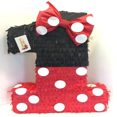 APINATA4U 20" First Birthday Black & Red Number One Pinata with Bow - Ideal for Mouse Themed Birthday Parties - Premium Party Supplies for a Memorable Celebration!