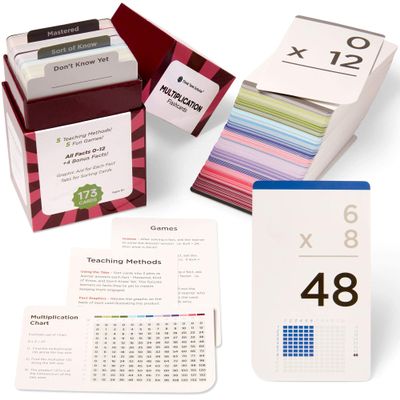Award-Winning Multiplication Flash Cards 173 Jumbo Cards (3.1 x 5.2), All Facts 012 1 Fact & Visual Aid Per Card Mastery Divider Tabs, Charts, Games & Teaching Methods Grades 26