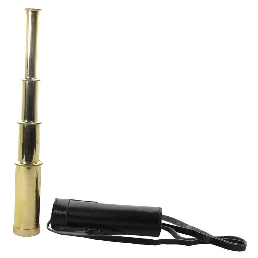 15" Brass Telescope with Leather Case - Pirate Spyglass