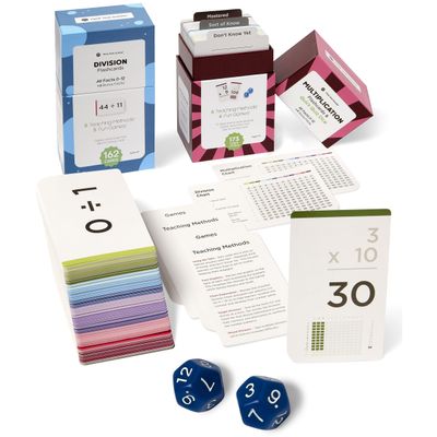 Think Tank Scholar 335 Multiplication & Division Flash Cards (Award Winning) 1 Fact Per Card with Visual Aids All Facts 012 + Dice, Games & Charts Grades 26, Homeschool & Classroom Learning