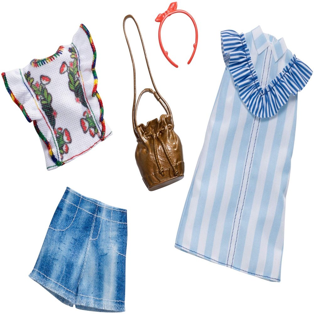 Barbie Clothes - 2 Outfits Doll Include a Blue and White Shirt Dress, Gift for 3 to 8 Year Olds