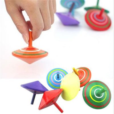 goodplay 6 Pcs Set of Handmade Painted Wood Spinning Tops, Wooden Toy Educational Toys Kindergarten Toy Standard Tops