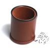 Leather Dice Cup Set Felt Lining Quiet Shaker with 5 Dot Dices for Farkle Yahtzee Games,Brown view 2