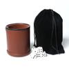 Leather Dice Cup Set Felt Lining Quiet Shaker with 5 Dot Dices for Farkle Yahtzee Games,Brown view 4