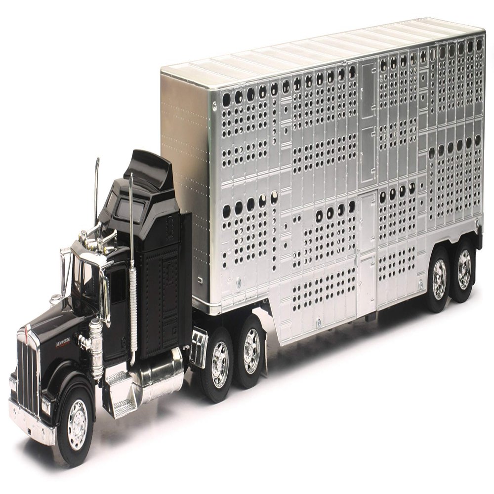 1/32nd New Ray Kenworth W900 Pot Belly Livestock trailer