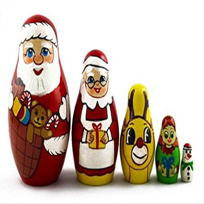Matryoshka Matrioska Babuska Russian Nesting Wooden Doll Christmas Story Santa Claus Babooshka 5 Pc Stacking Hand Painting Beautiful Nested Matriosjka