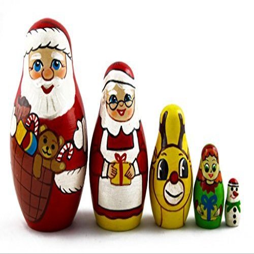 Matryoshka Matrioska Babuska Russian Nesting Wooden Doll Christmas Story Santa Claus Babooshka 5 Pc Stacking Hand Painting Beautiful Nested Matriosjka