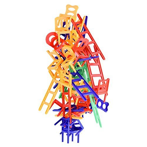 WEofferwhatYOUwant Chairs and Ladders Stacking Game 44 Piece Balance Tower for Kids and Adults Family Party Tabletop Game Night Fun Dexterity Skill Building Travel Toy Ages 6+
