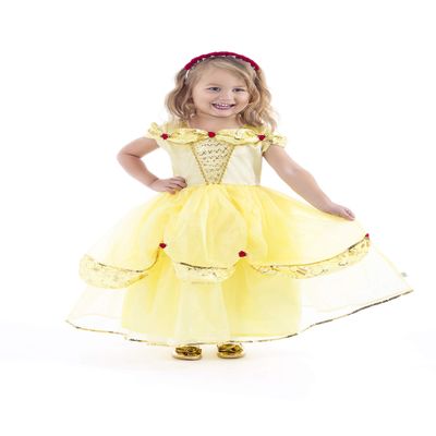 Little Adventures Deluxe Yellow Beauty Princess Dress Up Costume (Small Age 1-3) - Machine Washable Child Pretend Play and Party Dress with No Glitter