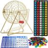 MR CHIPS 11" Tall Bingo Set with Steel Cage Professional Game Everlasting 7/8 Balls, 18 Cards and 300 Chips - Luxury Gold Color view 1