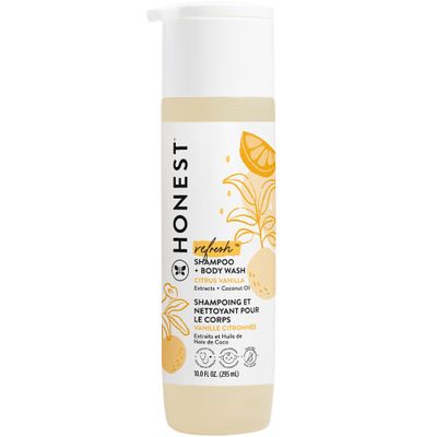 The Honest Company 2-in-1 Cleansing Shampoo Body Wash, Gentle for Baby, Naturally Derived, Tear-free, Hypoallergenic, Citrus Vanilla Refresh, 10 fl oz