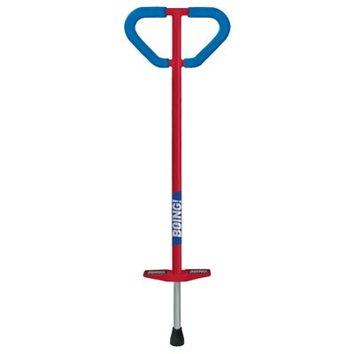 Geospace Jumparoo Boing! 'PRO' Medium Pogo Stick for Kids - Supports 60-100lbs Outdoor Toy for Boys and Girls Active Play for Balance, Coordination, Exercise & Fitness (Red with Blue wrap)